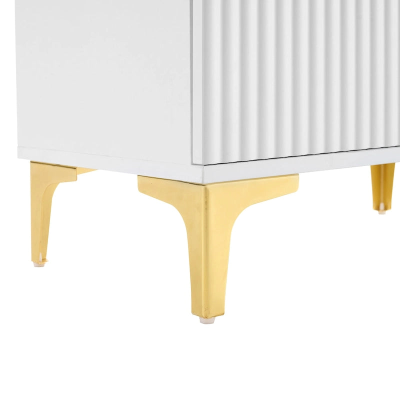 Porte-manteau noir/gris/blanc avec banc rembourré, 8 crochets dorés, portes d'armoire cannelées et étagère réglable – Monobloc