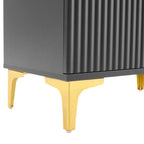 Porte-manteau noir/gris/blanc avec banc rembourré, 8 crochets dorés, portes d'armoire cannelées et étagère réglable – Monobloc