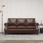 80 Modern Faux Leather 3-Seater Sofa with Birch Legs and Nailheads