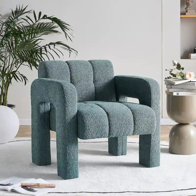 Fauteuil d'appoint moderne en bouclette vert – Une place
