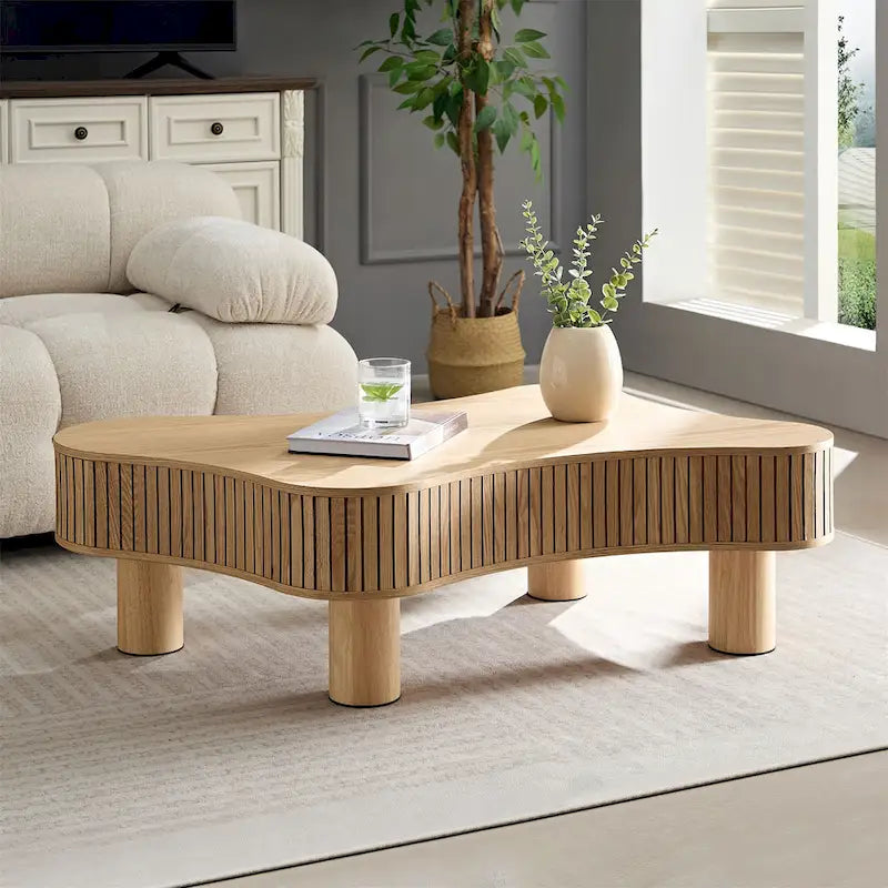 42.52 Inch Modern Wooden Handcraft Drum Coffee Table