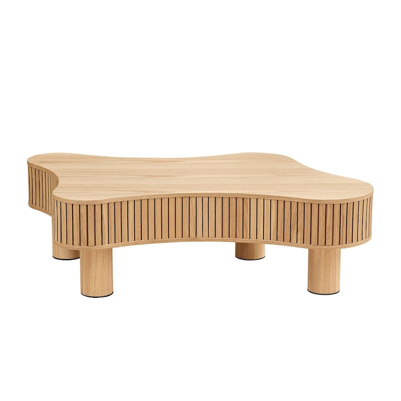 Table basse de forme irrégulière en MDF noir/naturel et bois d'hévéa avec surface en placage de bois – Unité unique
