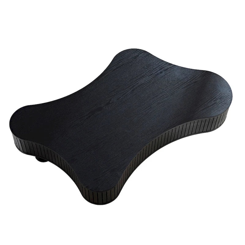 Table basse de forme irrégulière en MDF noir/naturel et bois d'hévéa avec surface en placage de bois – Unité unique