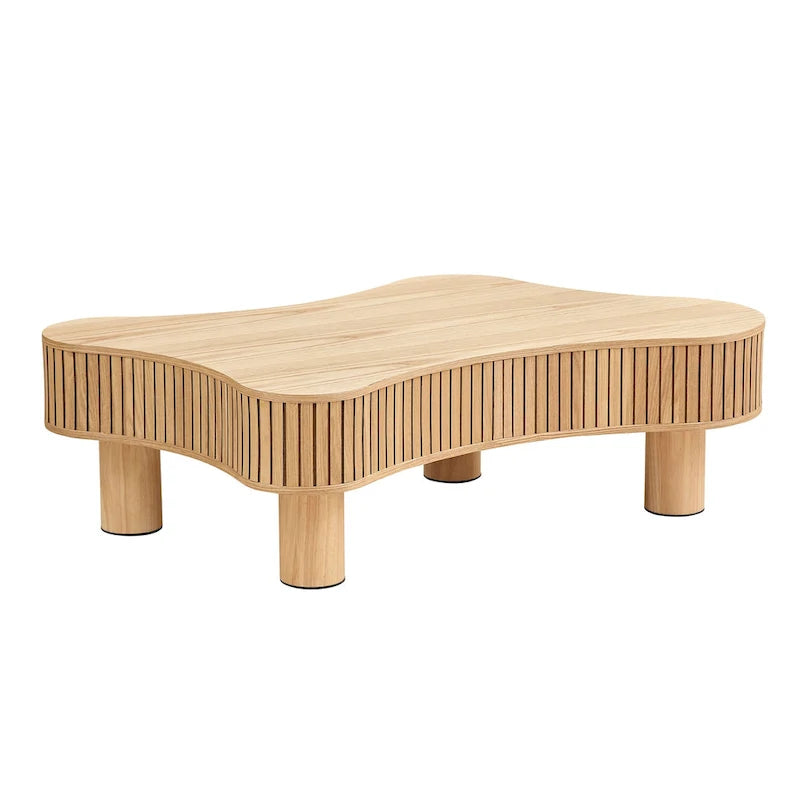 Table basse de forme irrégulière en MDF noir/naturel et bois d'hévéa avec surface en placage de bois – Unité unique