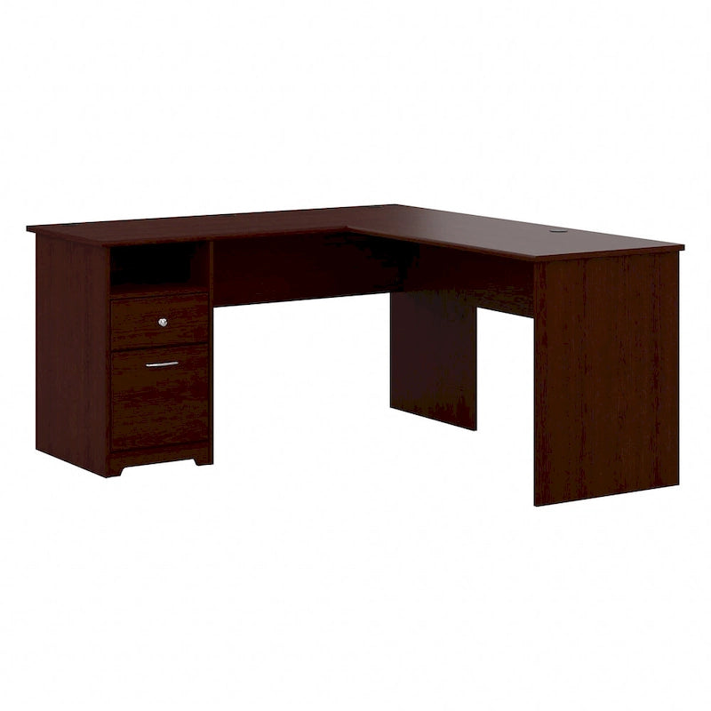 Bureau d'angle avec tiroir classeur, tiroir caisson et casier ouvert, coloris Chêne Expresso / Merisier / Gris Frêne / Blanc / Gris Bruyère / Gris Moderne – Unité simple