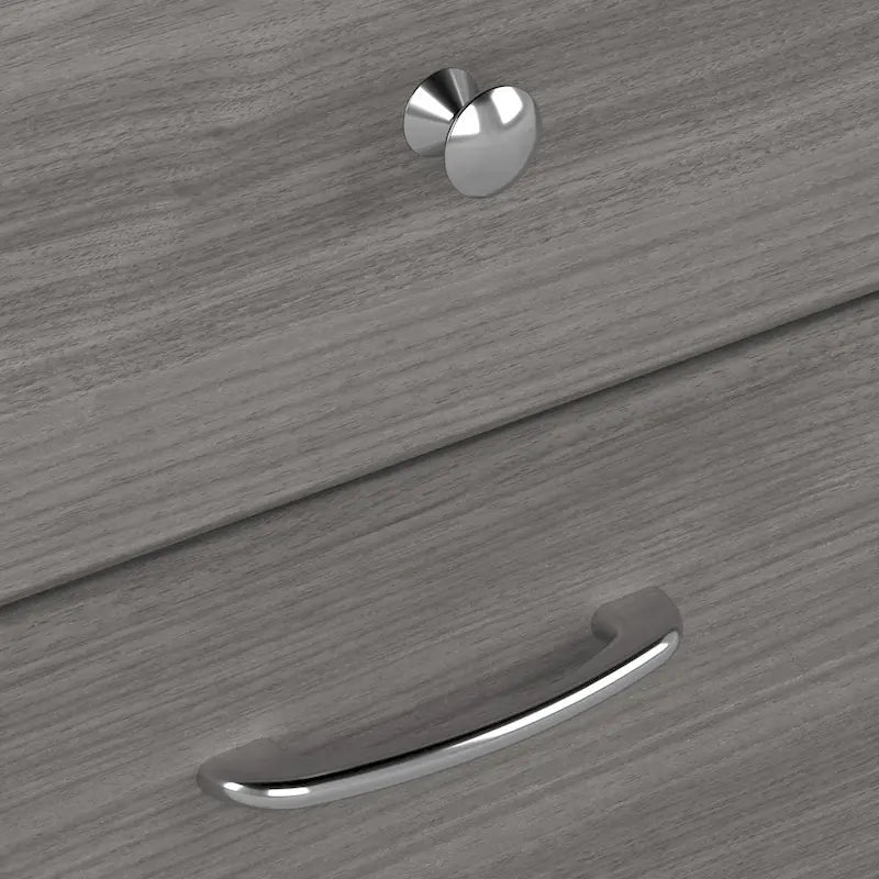 Bureau d'angle avec tiroir classeur, tiroir caisson et casier ouvert, coloris Chêne Expresso / Merisier / Gris Frêne / Blanc / Gris Bruyère / Gris Moderne – Unité simple