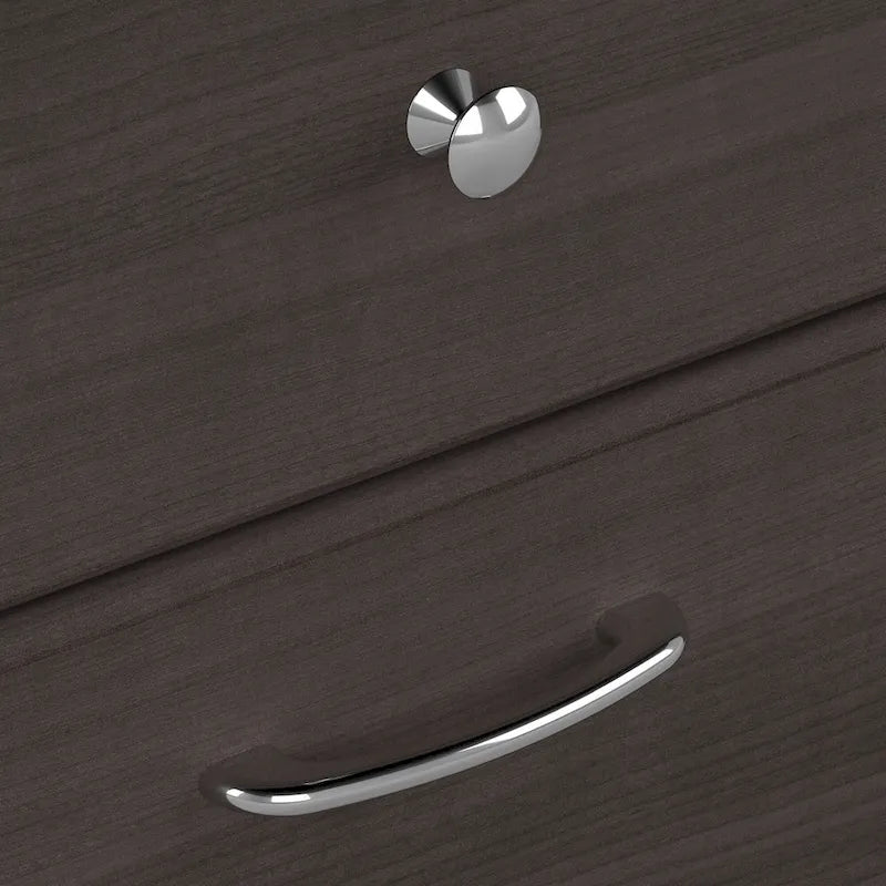 Bureau d'angle avec tiroir classeur, tiroir caisson et casier ouvert, coloris Chêne Expresso / Merisier / Gris Frêne / Blanc / Gris Bruyère / Gris Moderne – Unité simple