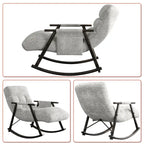 Fauteuil à bascule simple en velours rose / bleu / orange et tissu peluche gris / blanc avec dossier réglable et pochette de rangement