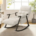 Fauteuil à bascule simple en velours rose / bleu / orange et tissu peluche gris / blanc avec dossier réglable et pochette de rangement