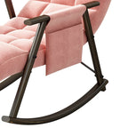 Fauteuil à bascule simple en velours rose / bleu / orange et tissu peluche gris / blanc avec dossier réglable et pochette de rangement