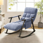 Fauteuil à bascule simple en velours rose / bleu / orange et tissu peluche gris / blanc avec dossier réglable et pochette de rangement