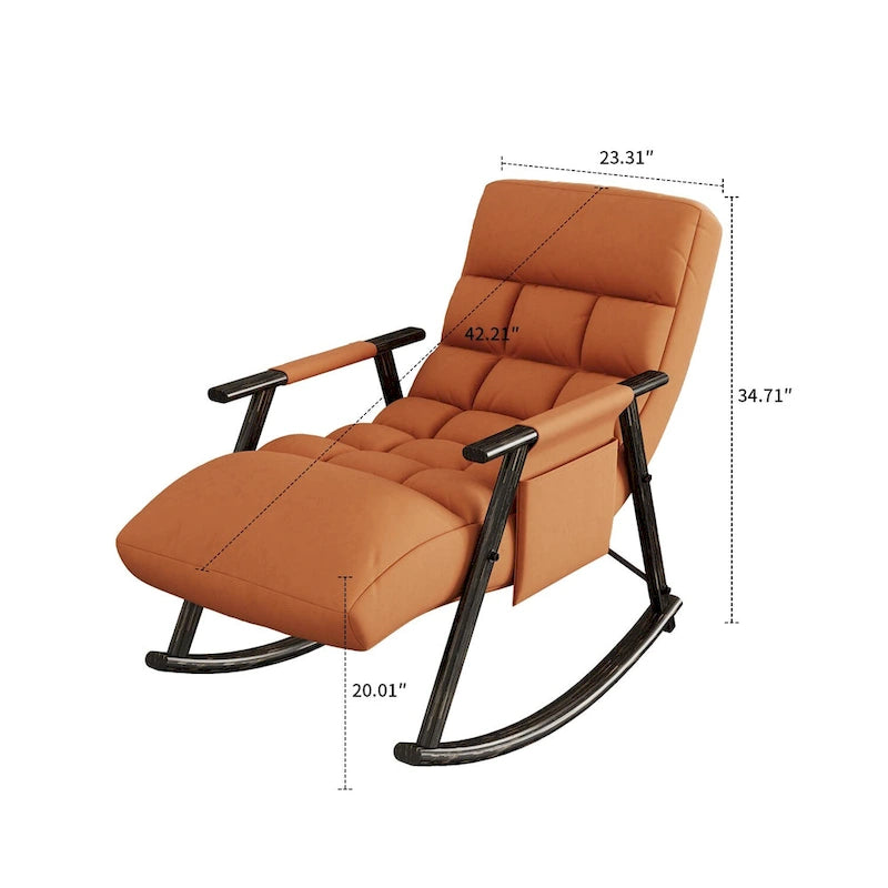 Fauteuil à bascule simple en velours rose / bleu / orange et tissu peluche gris / blanc avec dossier réglable et pochette de rangement