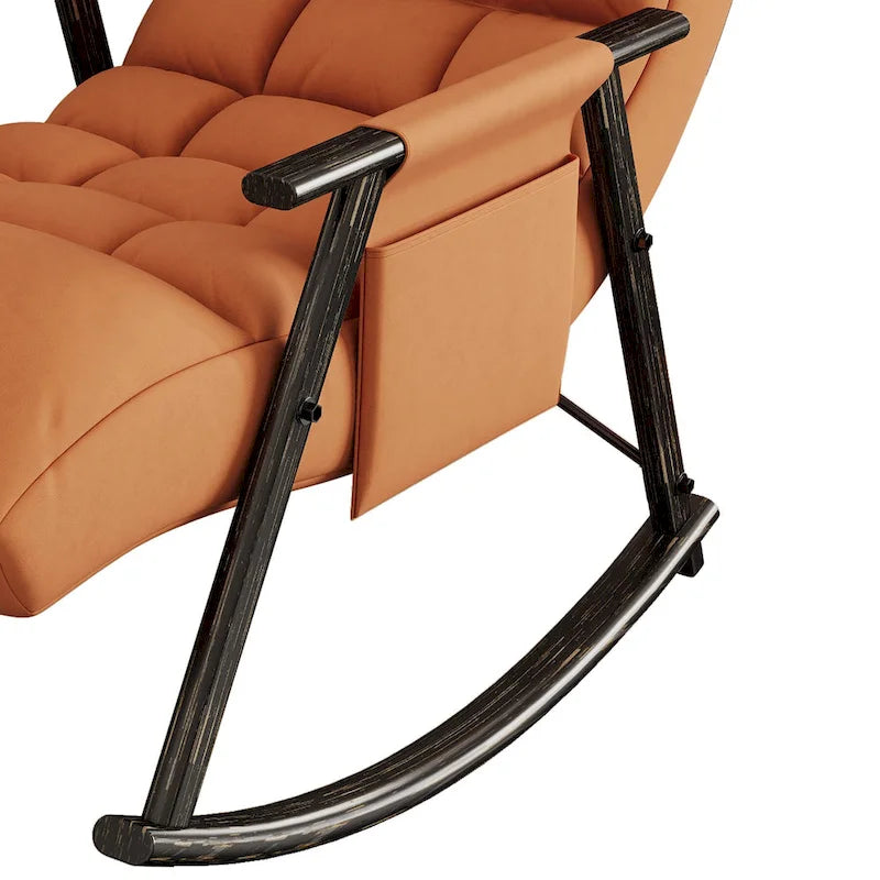 Fauteuil à bascule simple en velours rose / bleu / orange et tissu peluche gris / blanc avec dossier réglable et pochette de rangement