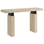 Console rectangulaire en placage de bois naturel avec pieds massifs, supports en métal noir mat et vérins réglables – Unité individuelle