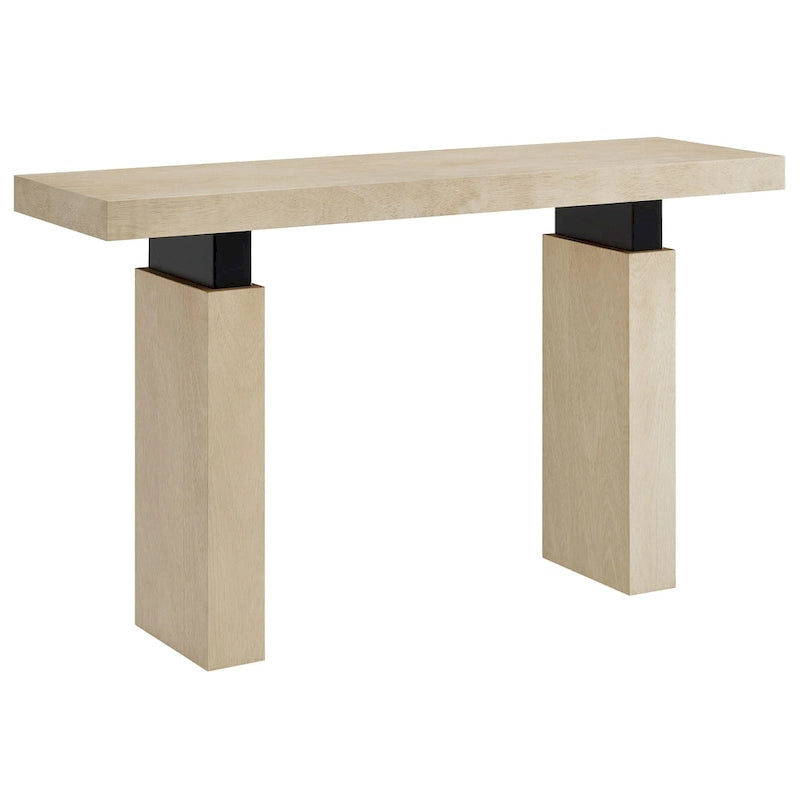 Console rectangulaire en placage de bois naturel avec pieds massifs, supports en métal noir mat et vérins réglables – Unité individuelle
