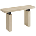 Console rectangulaire en placage de bois naturel avec pieds massifs, supports en métal noir mat et vérins réglables – Unité individuelle