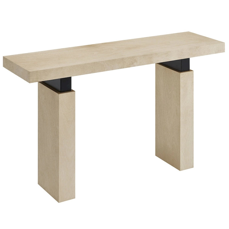 Console rectangulaire en placage de bois naturel avec pieds massifs, supports en métal noir mat et vérins réglables – Unité individuelle