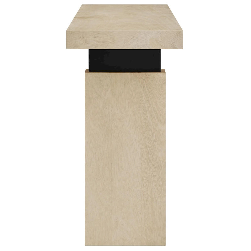 Console rectangulaire en placage de bois naturel avec pieds massifs, supports en métal noir mat et vérins réglables – Unité individuelle