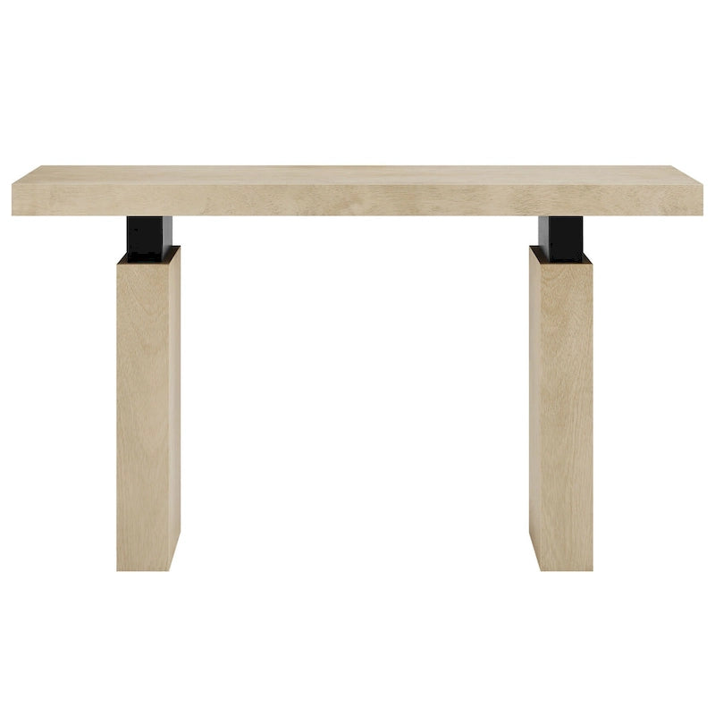 Console rectangulaire en placage de bois naturel avec pieds massifs, supports en métal noir mat et vérins réglables – Unité individuelle