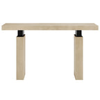Console rectangulaire en placage de bois naturel avec pieds massifs, supports en métal noir mat et vérins réglables – Unité individuelle