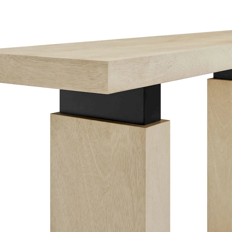 Console rectangulaire en placage de bois naturel avec pieds massifs, supports en métal noir mat et vérins réglables – Unité individuelle