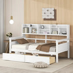 Lit de repos jumeau gris/expresso/blanc avec 2 tiroirs de rangement et étagère de chevet – simple