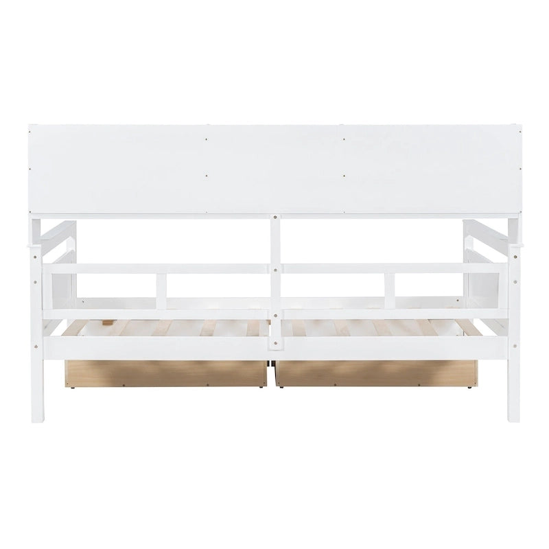Lit de repos jumeau gris/expresso/blanc avec 2 tiroirs de rangement et étagère de chevet – simple