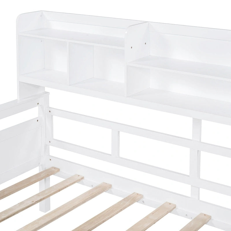 Lit de repos jumeau gris/expresso/blanc avec 2 tiroirs de rangement et étagère de chevet – simple