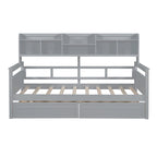 Lit de repos jumeau gris/expresso/blanc avec 2 tiroirs de rangement et étagère de chevet – simple