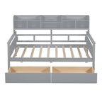 Lit de repos jumeau gris/expresso/blanc avec 2 tiroirs de rangement et étagère de chevet – simple