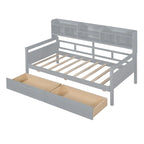Lit de repos jumeau gris/expresso/blanc avec 2 tiroirs de rangement et étagère de chevet – simple