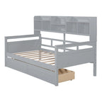 Lit de repos jumeau gris/expresso/blanc avec 2 tiroirs de rangement et étagère de chevet – simple