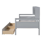 Lit de repos jumeau gris/expresso/blanc avec 2 tiroirs de rangement et étagère de chevet – simple