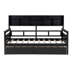 Lit de repos jumeau gris/expresso/blanc avec 2 tiroirs de rangement et étagère de chevet – simple
