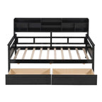 Lit de repos jumeau gris/expresso/blanc avec 2 tiroirs de rangement et étagère de chevet – simple