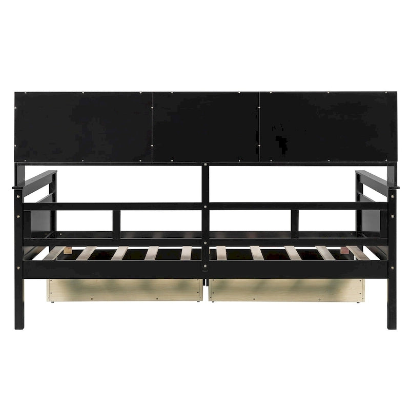Lit de repos jumeau gris/expresso/blanc avec 2 tiroirs de rangement et étagère de chevet – simple