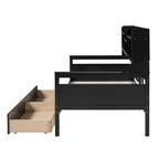 Lit de repos jumeau gris/expresso/blanc avec 2 tiroirs de rangement et étagère de chevet – simple
