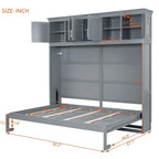 Lit escamotable mural Queen Size en MDF gris et contreplaqué avec armoires hautes, lattes flexibles et mécanisme de pliage à double piston – Unité simple