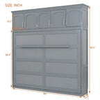 Lit escamotable mural Queen Size en MDF gris et contreplaqué avec armoires hautes, lattes flexibles et mécanisme de pliage à double piston – Unité simple