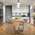 Dessus de cuisine roulant en bambou naturel avec 2 tiroirs, 2 étagères ouvertes, porte-serviettes latéral et roulettes blocables – Unité individuelle