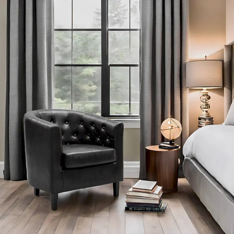 Fauteuil d'appoint tonneau en similicuir mi-siècle Espresso / Crème / Noir / Blanc / Gris – Siège simple