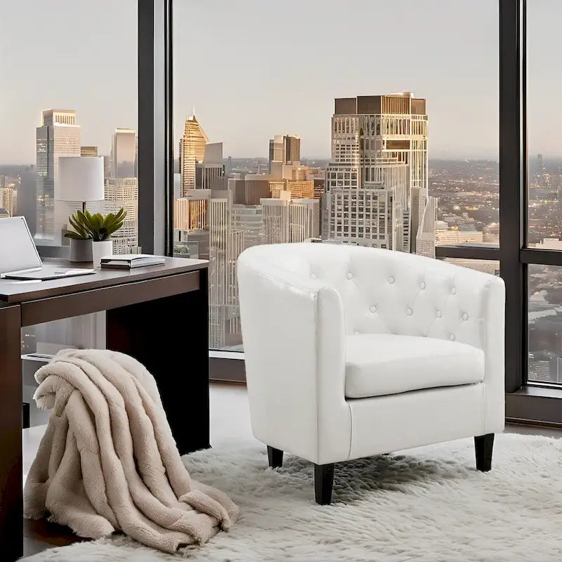 Fauteuil d'appoint tonneau en similicuir mi-siècle Espresso / Crème / Noir / Blanc / Gris – Siège simple