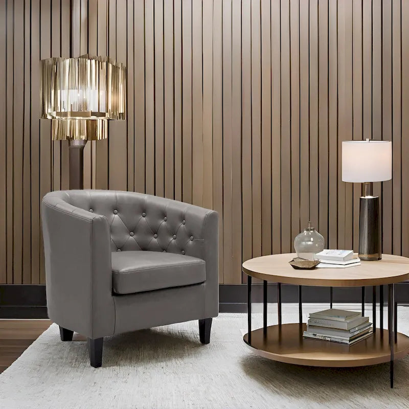 Fauteuil d'appoint tonneau en similicuir mi-siècle Espresso / Crème / Noir / Blanc / Gris – Siège simple