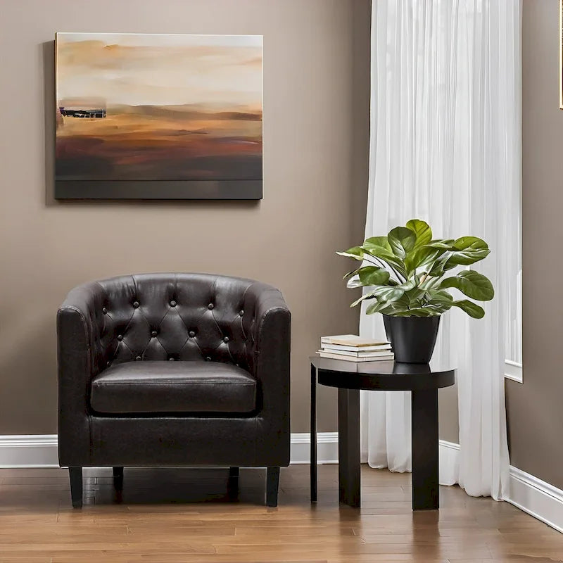 Fauteuil d'appoint tonneau en similicuir mi-siècle Espresso / Crème / Noir / Blanc / Gris – Siège simple