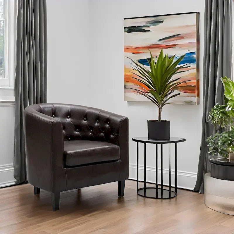 Fauteuil d'appoint tonneau en similicuir mi-siècle Espresso / Crème / Noir / Blanc / Gris – Siège simple