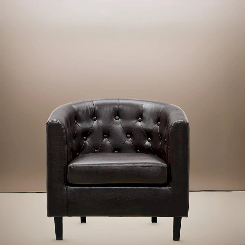 Fauteuil d'appoint tonneau en similicuir mi-siècle Espresso / Crème / Noir / Blanc / Gris – Siège simple