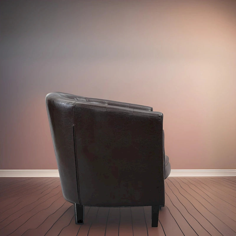 Fauteuil d'appoint tonneau en similicuir mi-siècle Espresso / Crème / Noir / Blanc / Gris – Siège simple