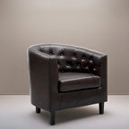 Fauteuil d'appoint tonneau en similicuir mi-siècle Espresso / Crème / Noir / Blanc / Gris – Siège simple