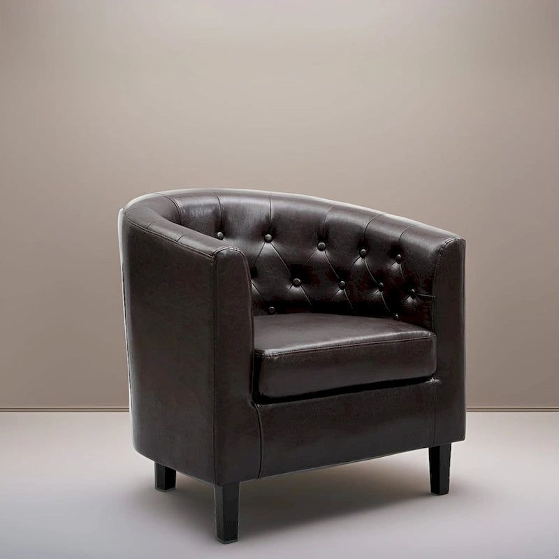 Fauteuil d'appoint tonneau en similicuir mi-siècle Espresso / Crème / Noir / Blanc / Gris – Siège simple