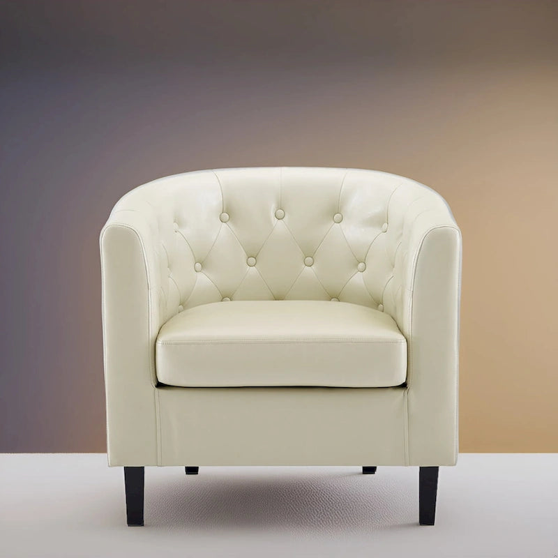 Fauteuil d'appoint tonneau en similicuir mi-siècle Espresso / Crème / Noir / Blanc / Gris – Siège simple